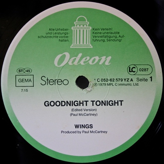 Good Night Tonight Odeon Label